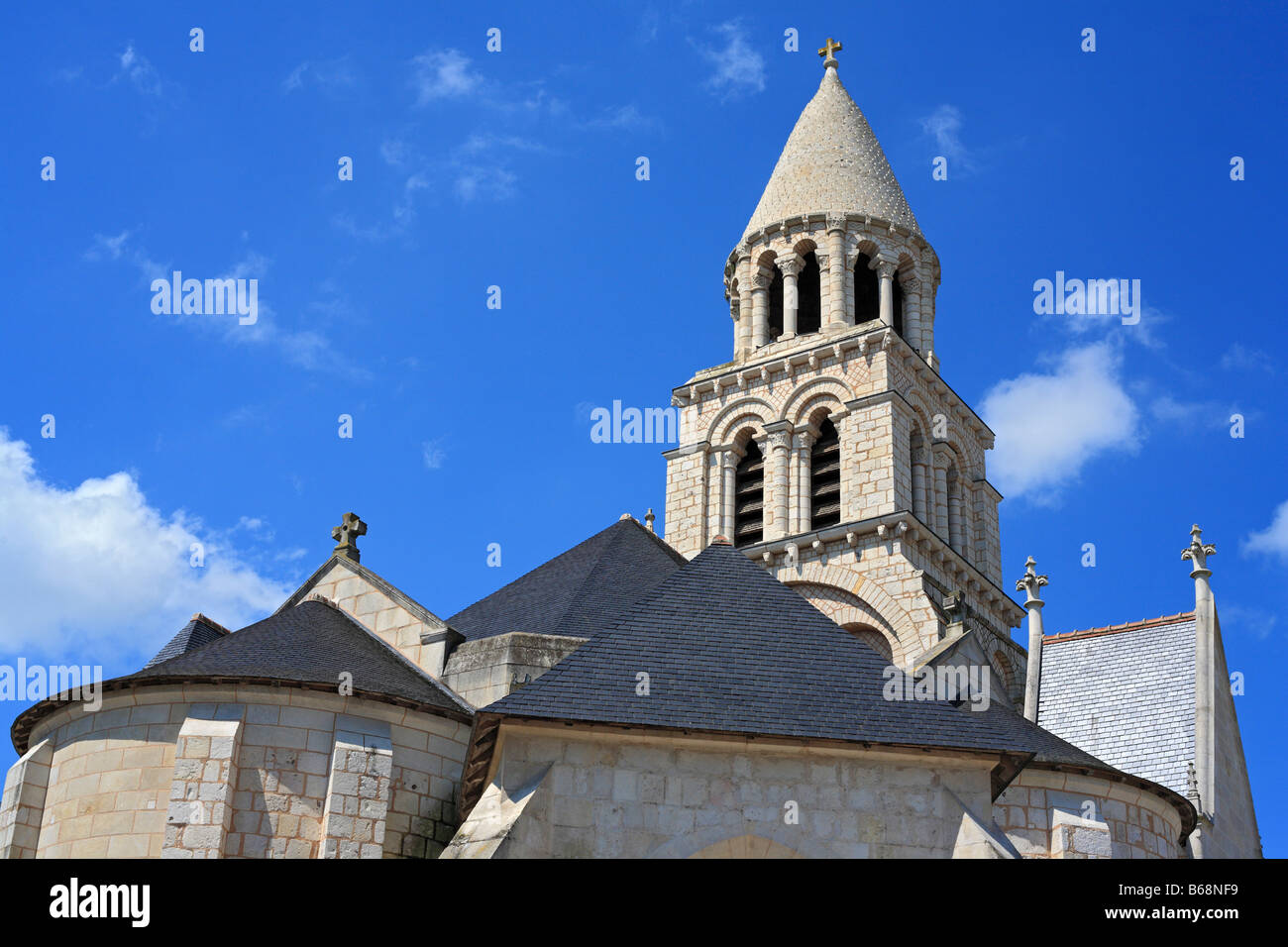 Church architecture, white stone cathedral Notre Dame la Grande (12 century), Poitiers, Poitou