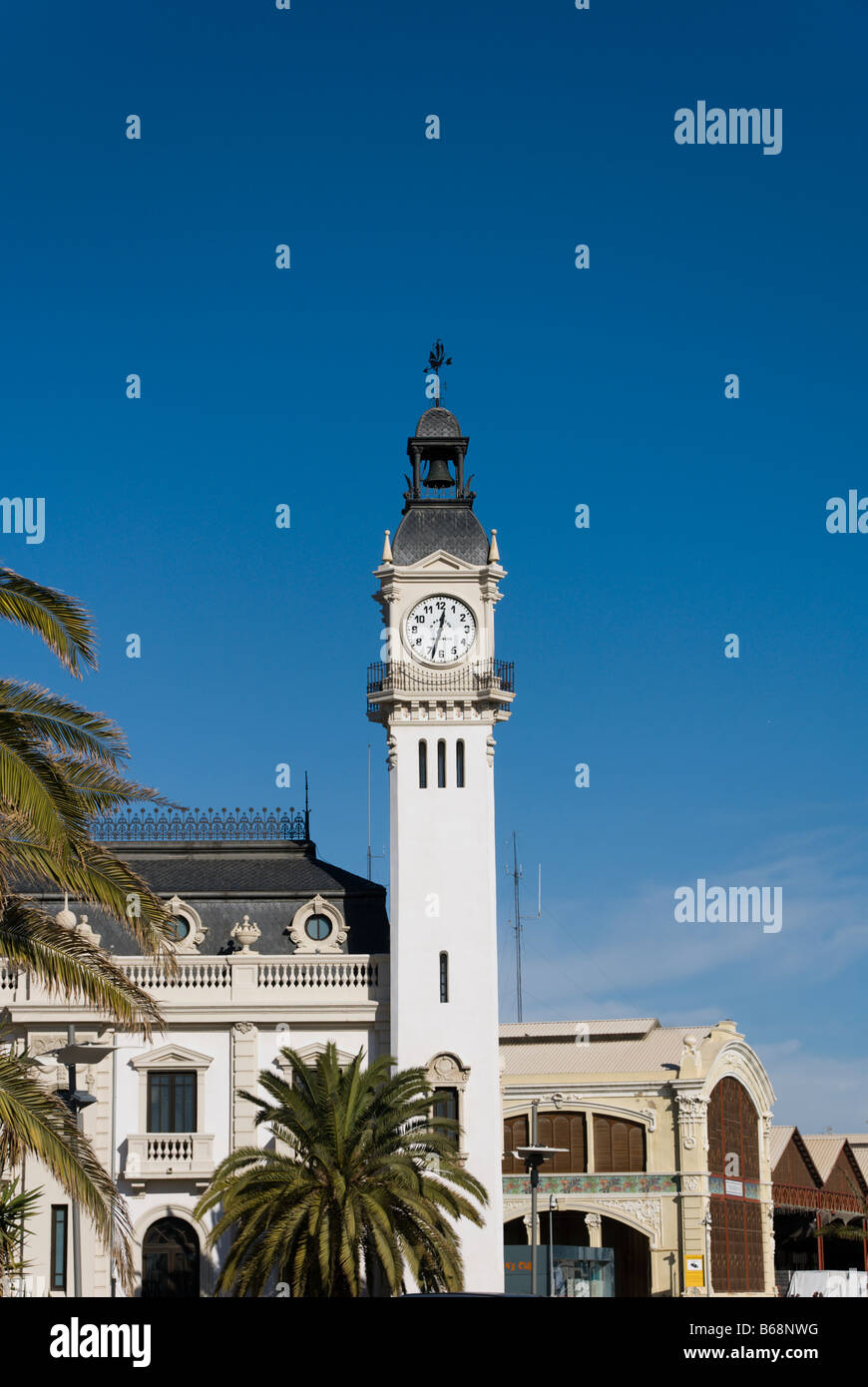 Old port clock tower building in Valencia Spain Stock Photo