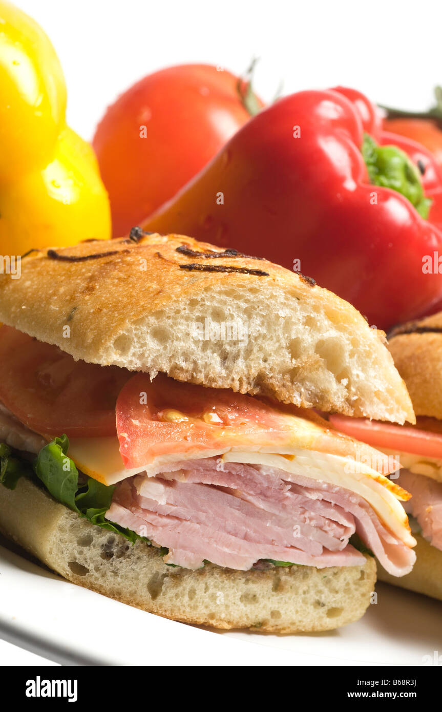 sweet ham sandwich muenster cheese rosemary bread honey spice glazed