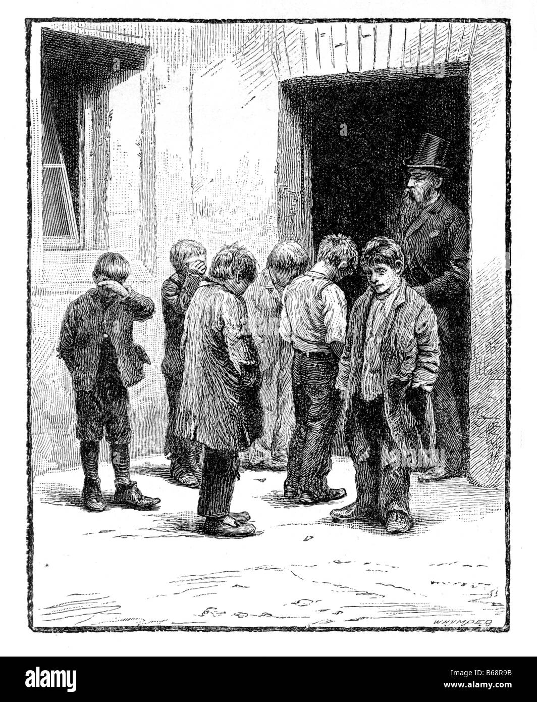 Truant School Children circa 1890 Engraving by Edward Whymper b1840 d1911 Stock Photo