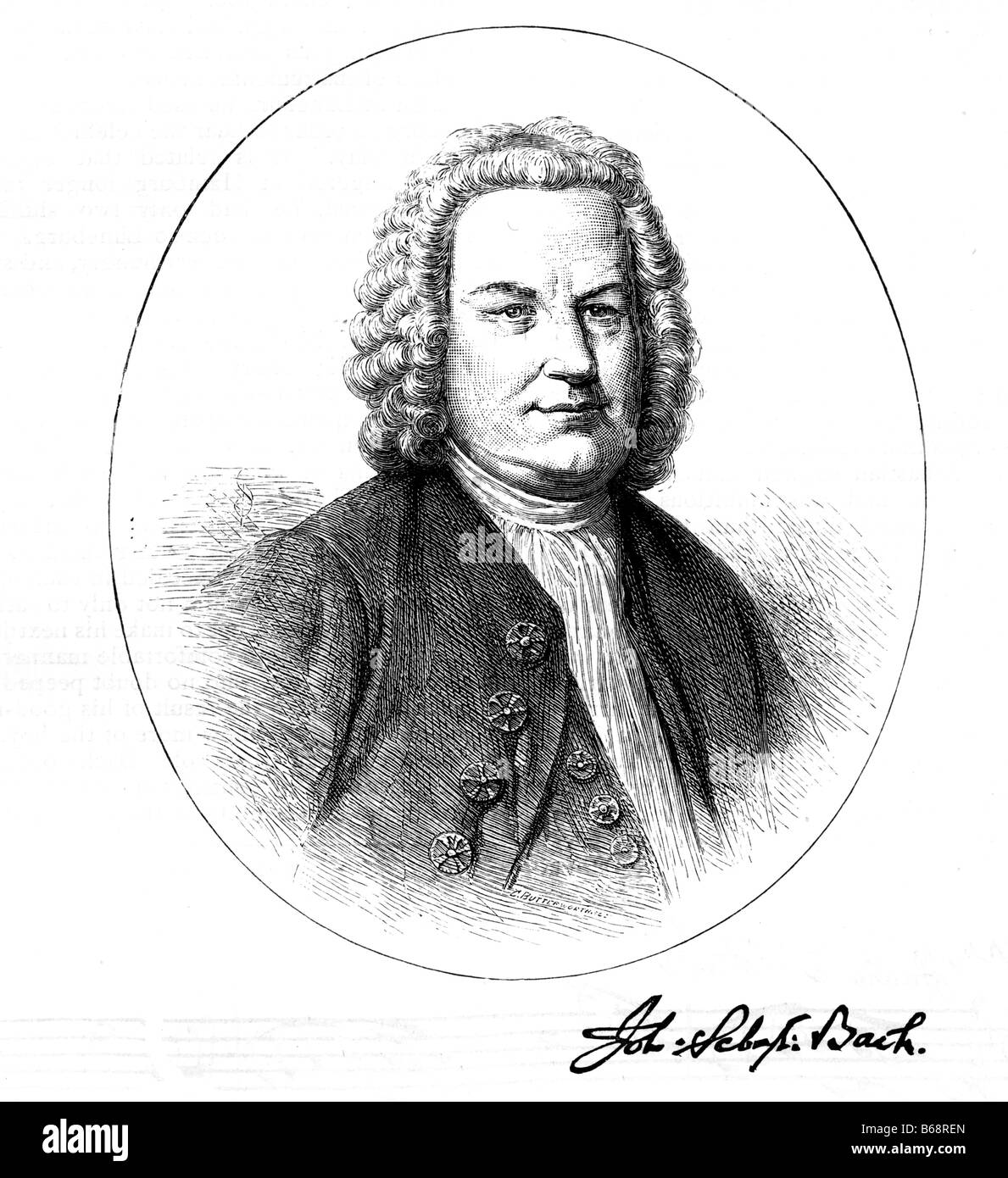 Portrait of Johann Sebastian Bach 19th Century Illustration with Signature Stock Photo