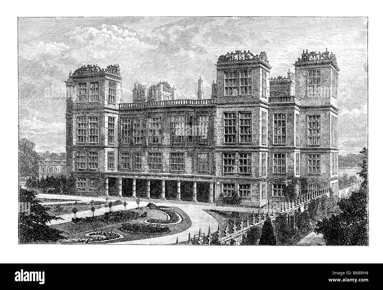 Hardwick Hall 19th century engraving Stock Photo Alamy