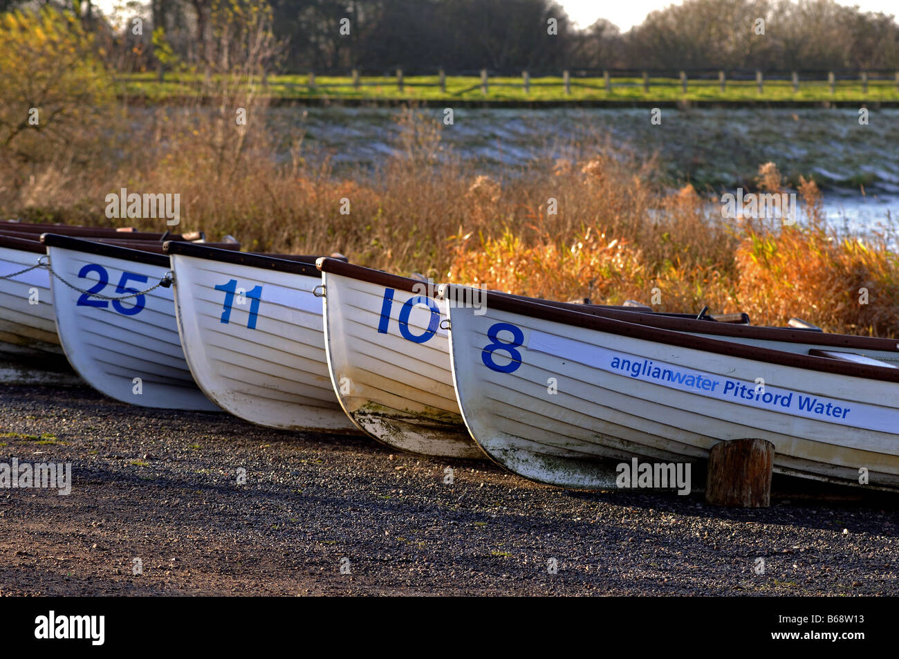 Trout fishing boats at Pitsford Water, Northamptonshire, England, UK
