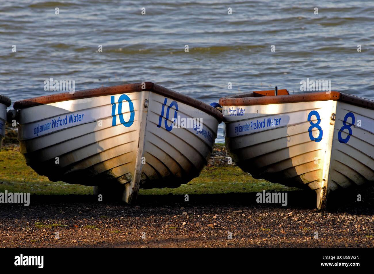 Trout fishing boats at Pitsford Water, Northamptonshire, England, UK