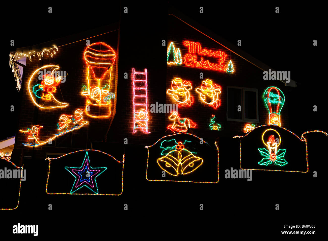 Christmas lights on a house in Barnsley UK Stock Photo Alamy