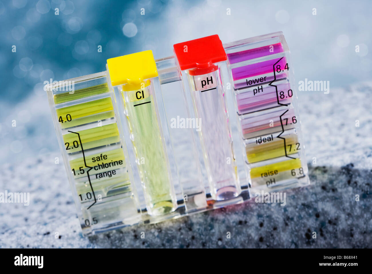 Chlorine chemical tester, close-up Stock Photo