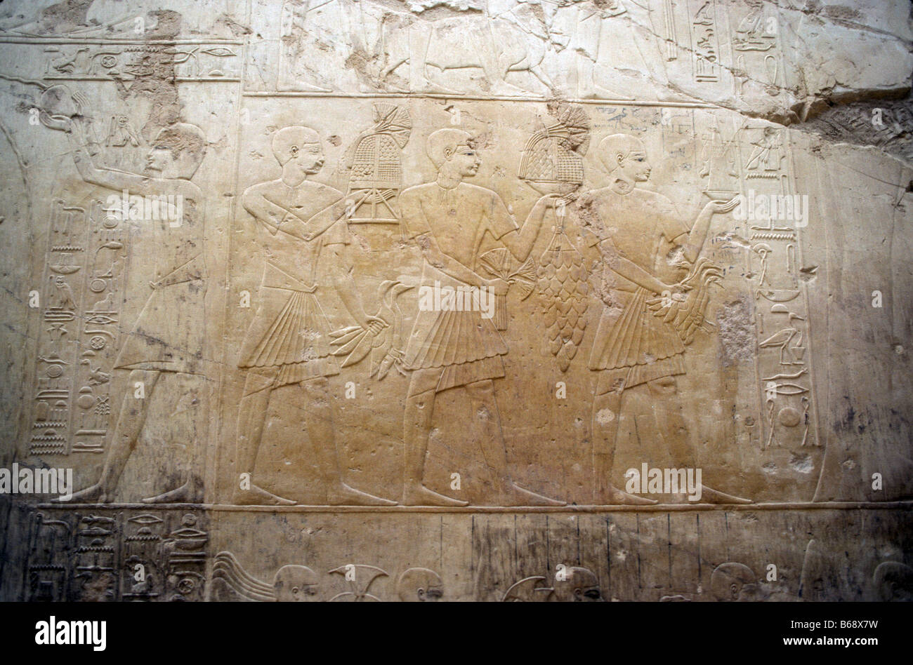 Bas relief at tomb of Ramose the vizier and governor of Thebes in the 18th dynasty in the times of the Akhenaten Tombs of the Stock Photo