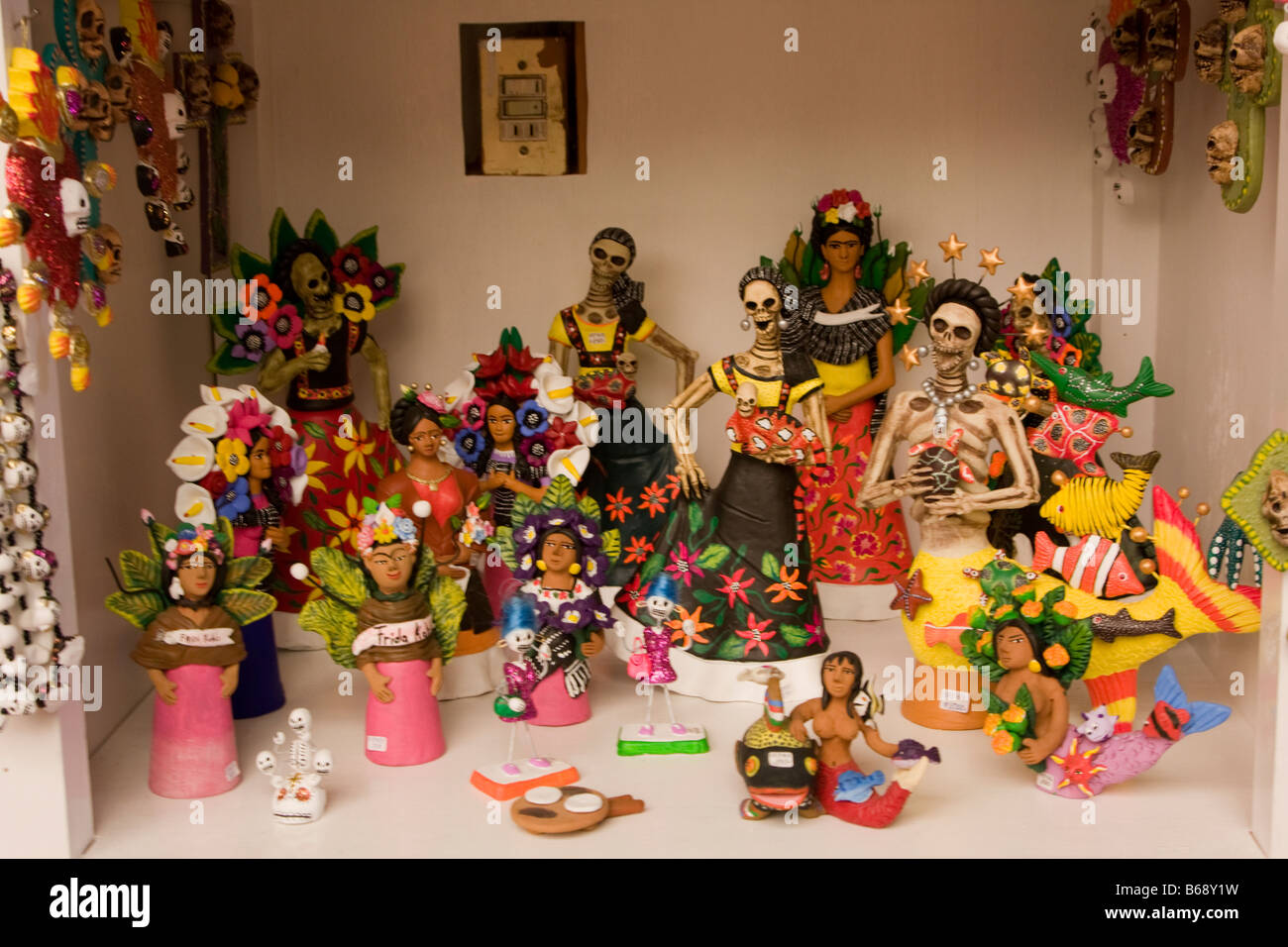 Oaxaca, Mexico. Day of the Dead. Miniature Model Skeleton Dolls for Decorating Home Altars to Honor the Deceased. Stock Photo