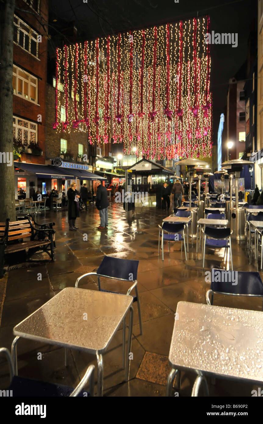 Christmas lights & decorations raining in St Christophers Place a