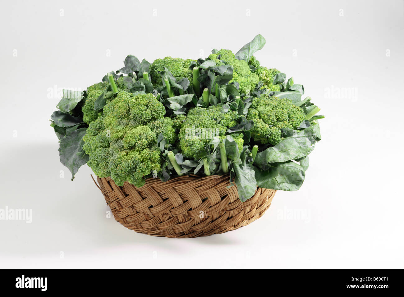broccoli basket white background Stock Photo