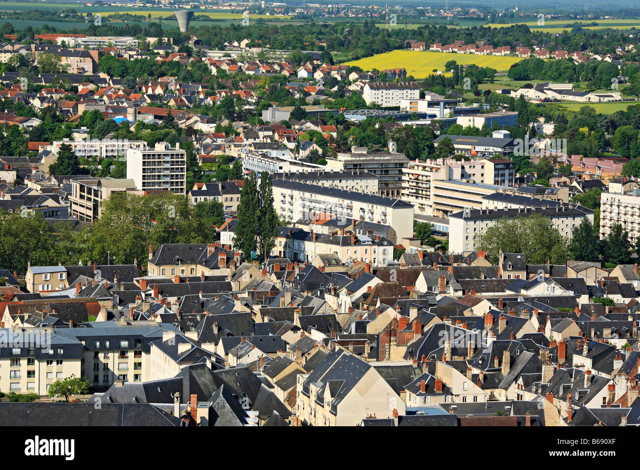 View of city of Bourges from the tower of Bourges Cathedral, roofs of ...