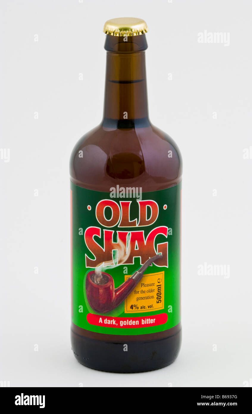 Bottle of Old Shag dark golden bitter by Branded Drinks Ltd Mitcheldean Gloucestershire England UK Stock Photo