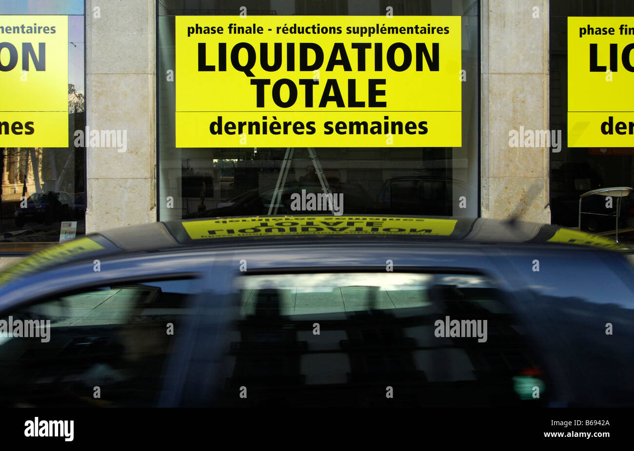 In recession, announcement of the total liquidation of a shop Geneva Switzerland Stock Photo