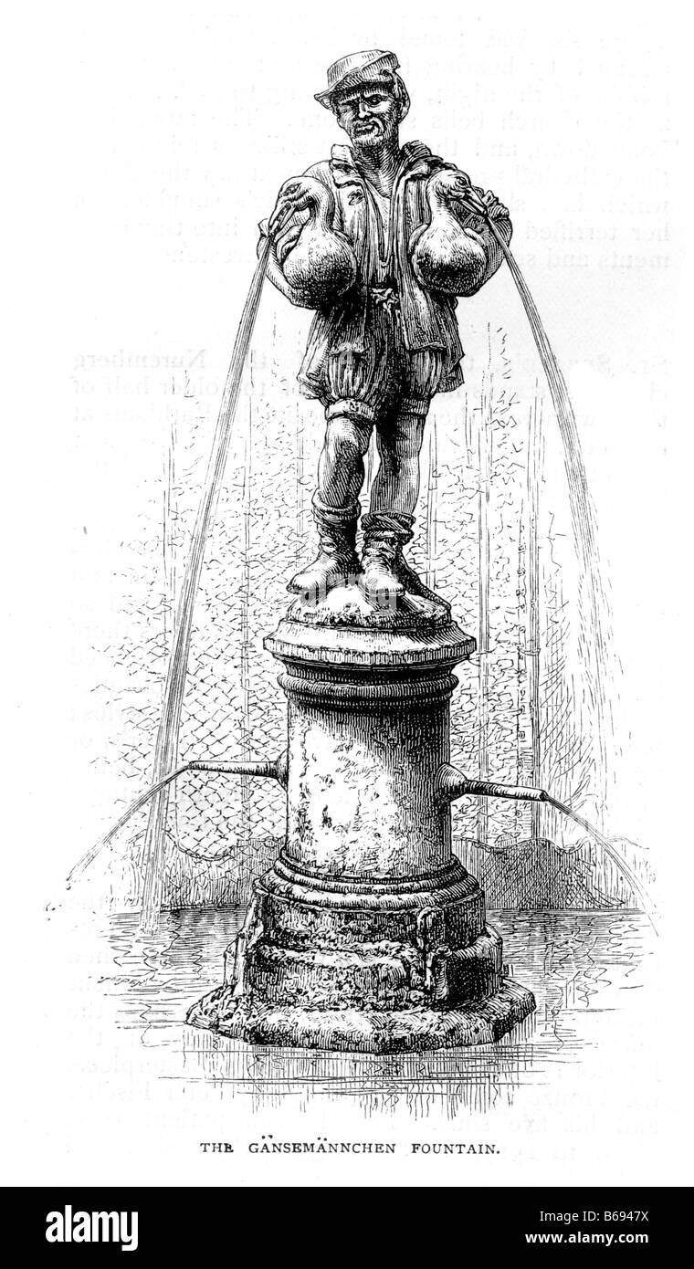 The Little Goose Man Fountain Nuremberg Germany 19th Century Illustration Stock Photo