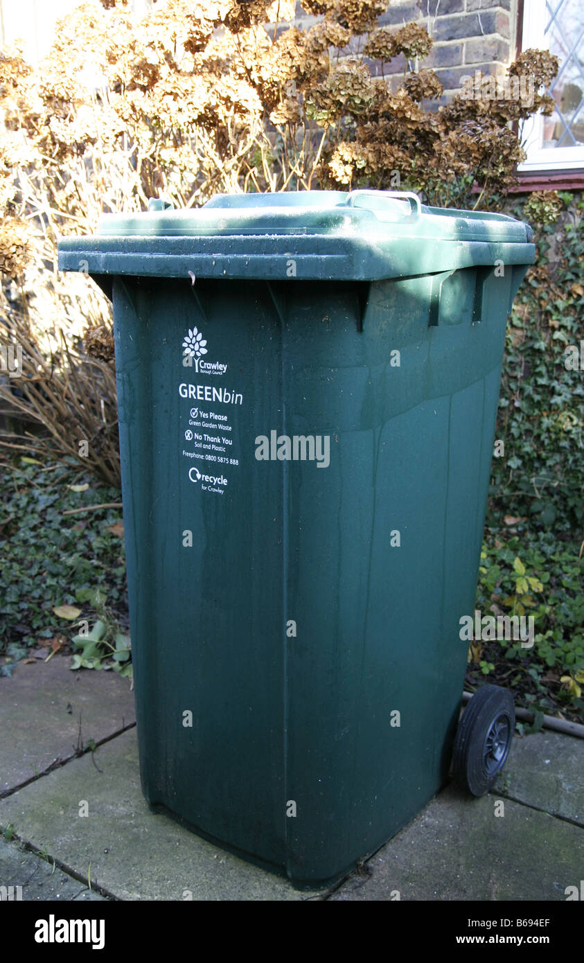 wheelie bin used to collect green waste Stock Photo Alamy