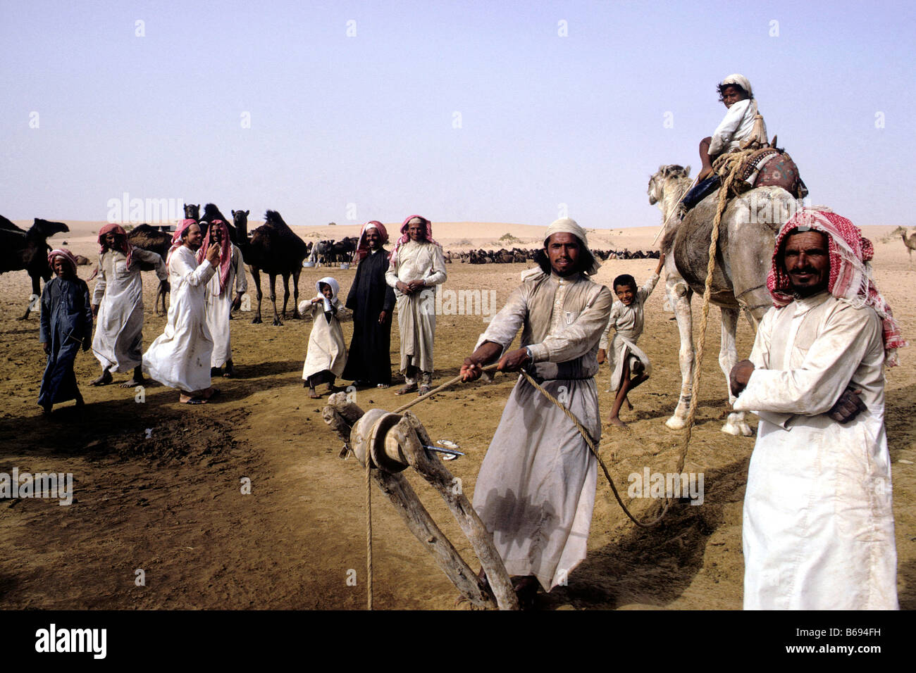 Al Murrah Bedouins watering camels in the Rub al Khali, Empty Quarter