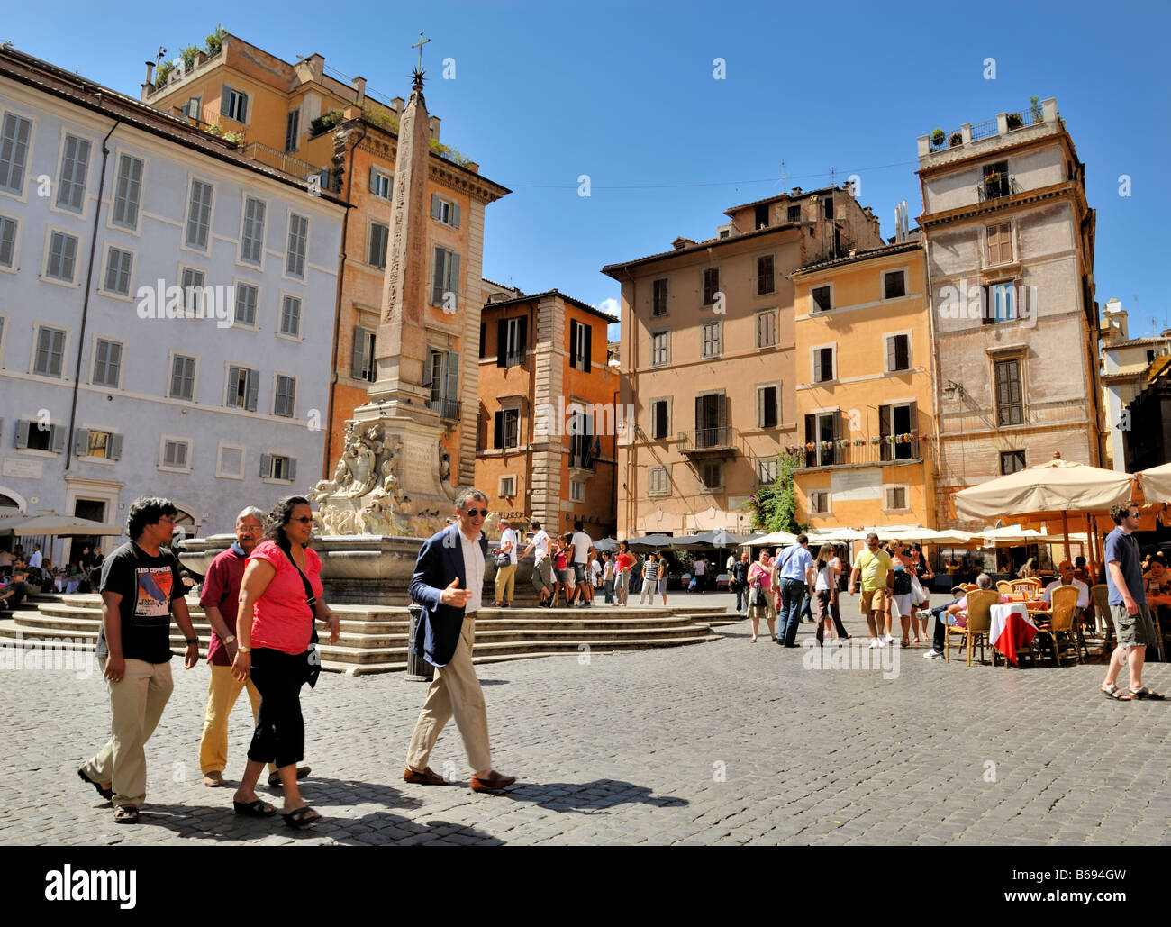 Piazza della Rotonda, obelisk, fountain and colourful buildings, Rome, Lazio, Italy, Europe. Stock Photo