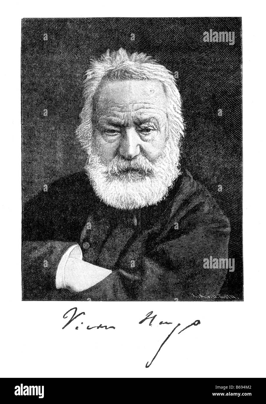 Victor Hugo French Novelist and Dramatist Portrait 19th Century Illustration Stock Photo