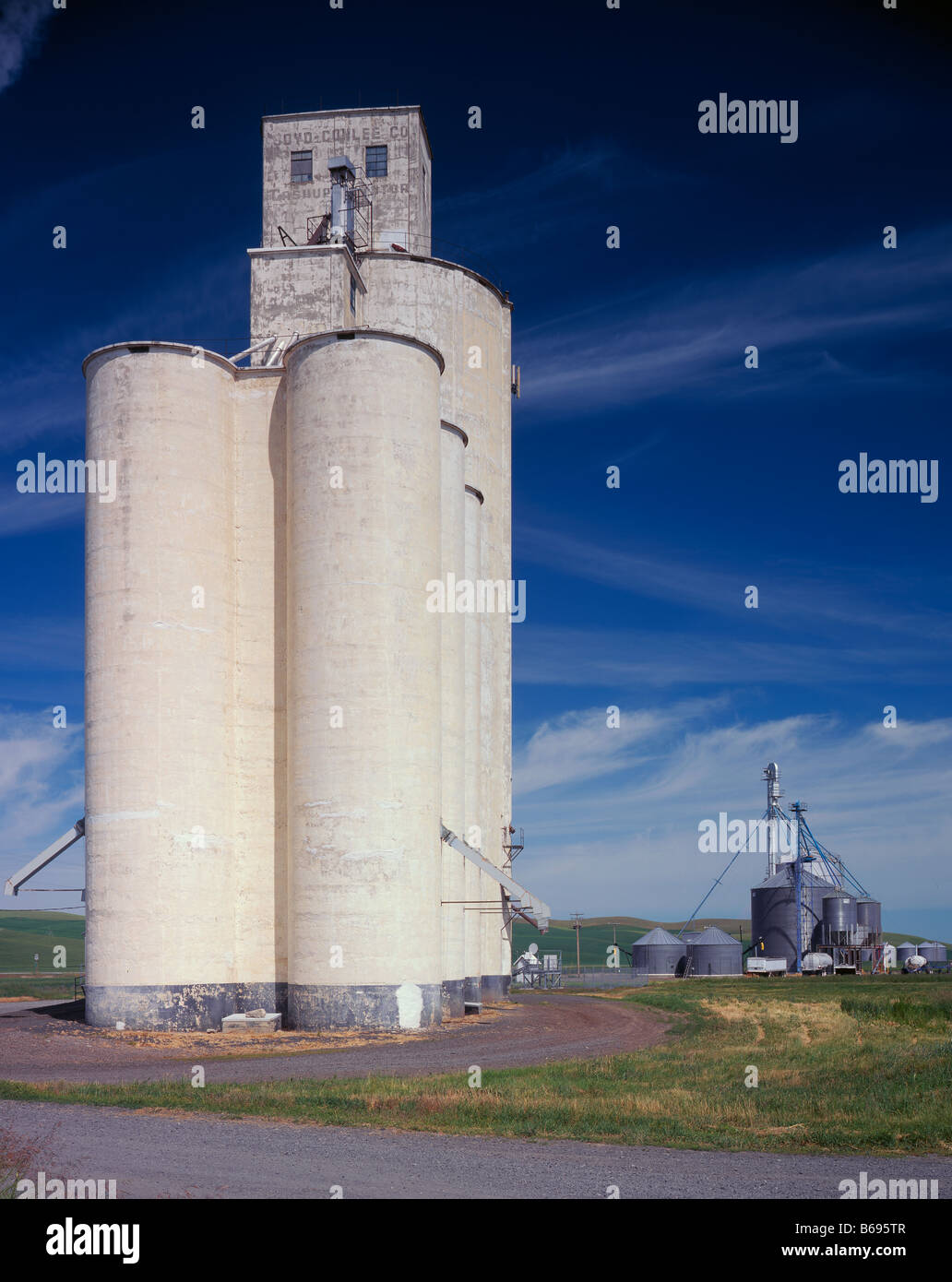 WASHINGTON - Grain silos in farm fields near the town of Steptoe in the Palouse area. Stock Photo