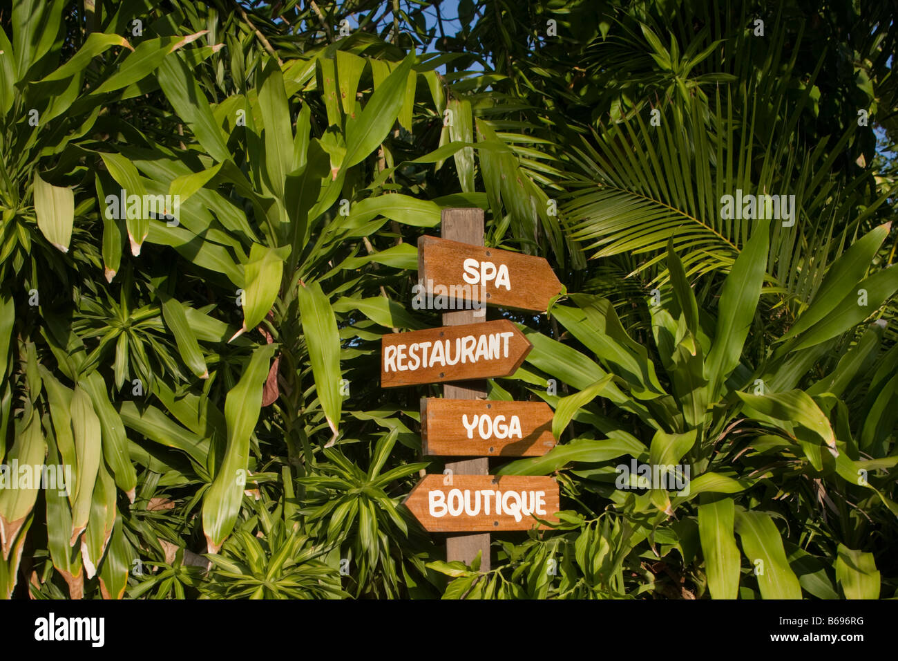Jamaica Negril Wooden signs at Rockhouse Hotel along Caribbean Sea Stock Photo Alamy