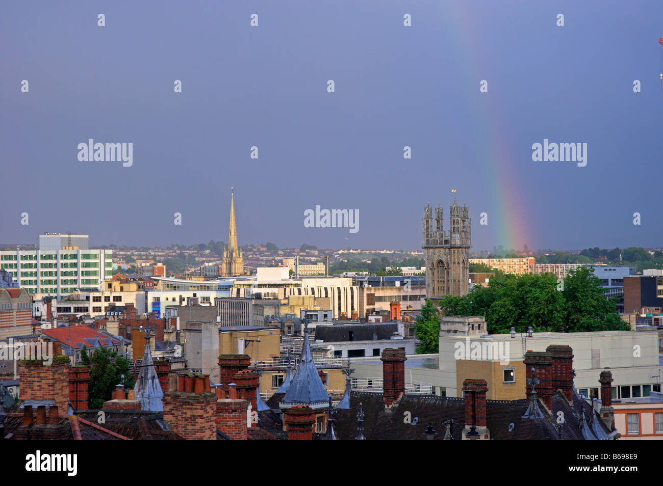 Rainbow over the city of Bristol England Stock Photo
