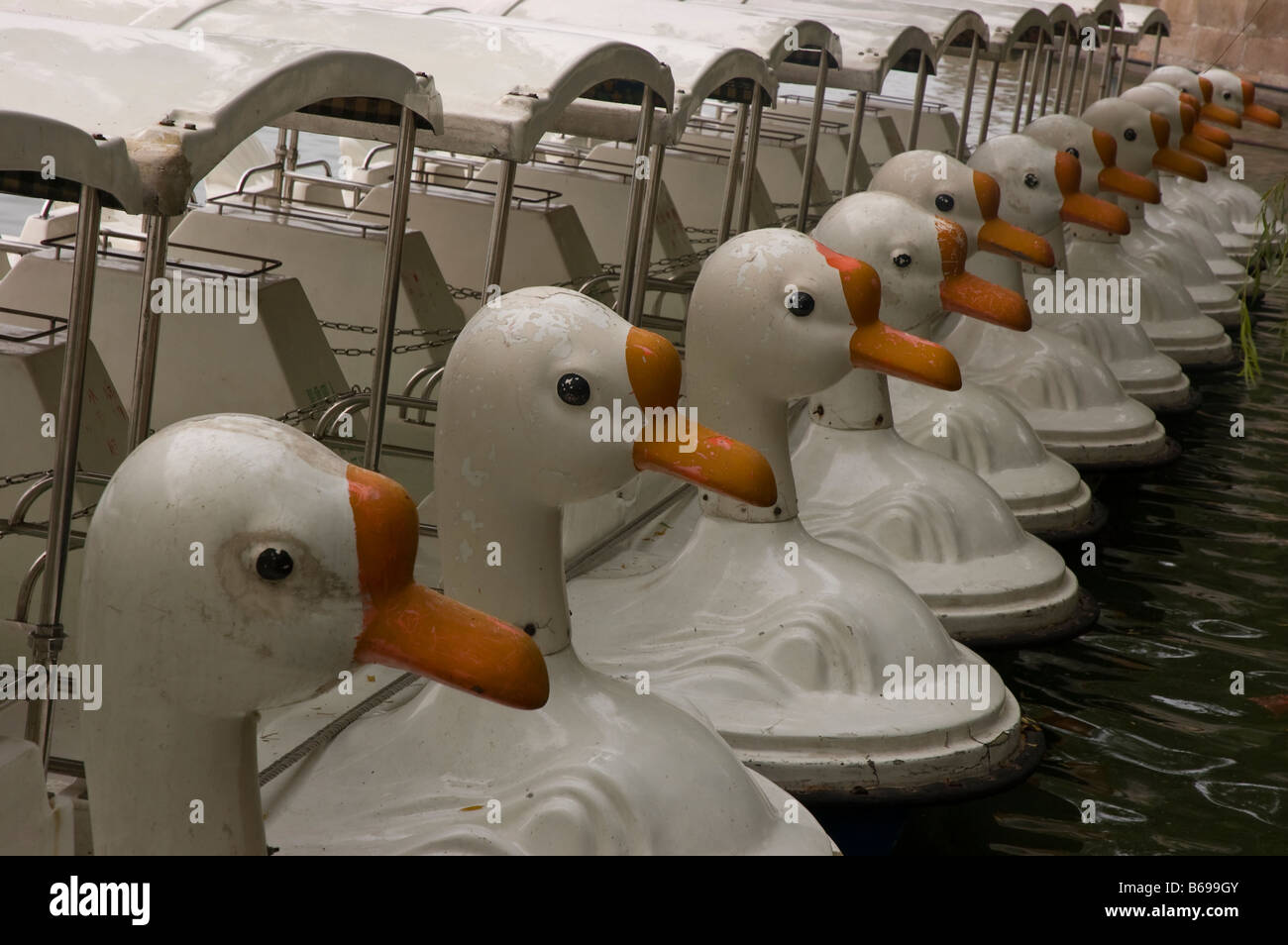 Recreational boats in Beihai park, beijing with duck or swan shape Stock Photo
