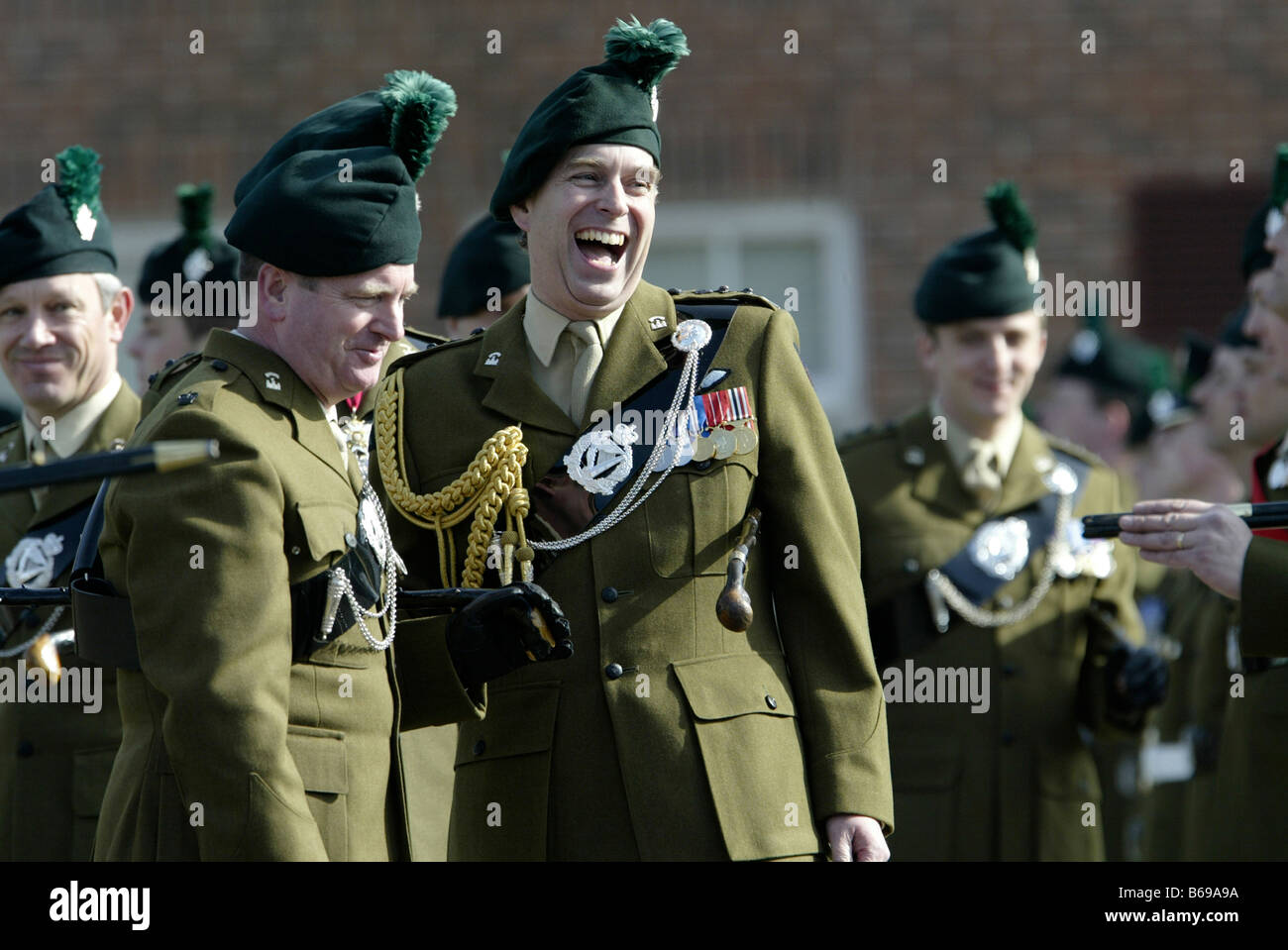 Prince Andrew inspects the Royal Irish regiment at St Patricks Barracks in Ballymena Stock Photo