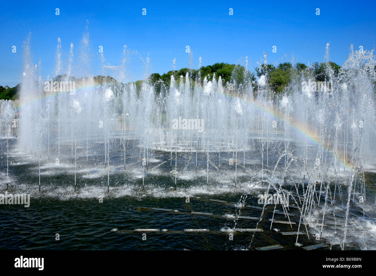 Musical fountain at the 18th century Neo-Gothic (Gothic Revival) Tsaritsyno estate in Moscow, Russia Stock Photo