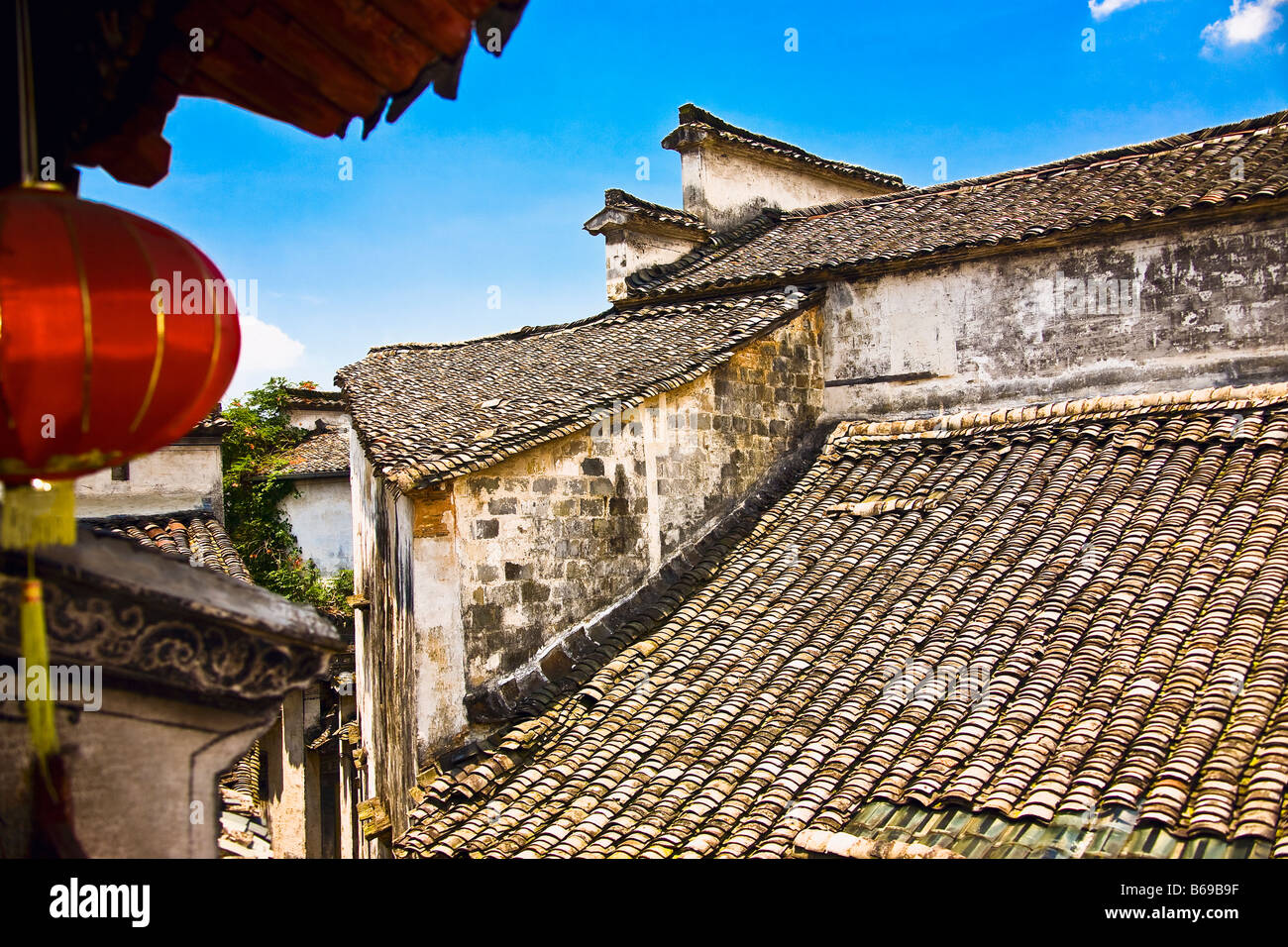High angle view of a rooftop, Xidi, Anhui Province, China Stock Photo