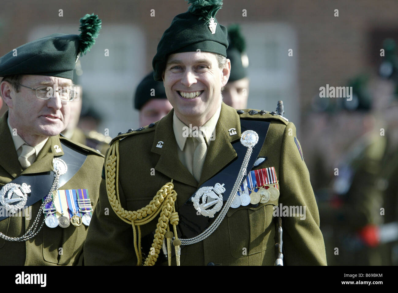 Prince Andrew inspects the Royal Irish regiment at St Patricks Barracks in Ballymena Stock Photo