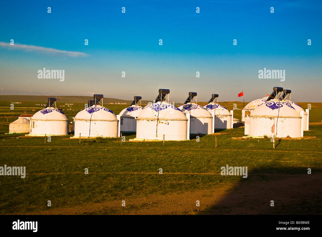 Yurts on a landscape, Inner Mongolia, China Stock Photo