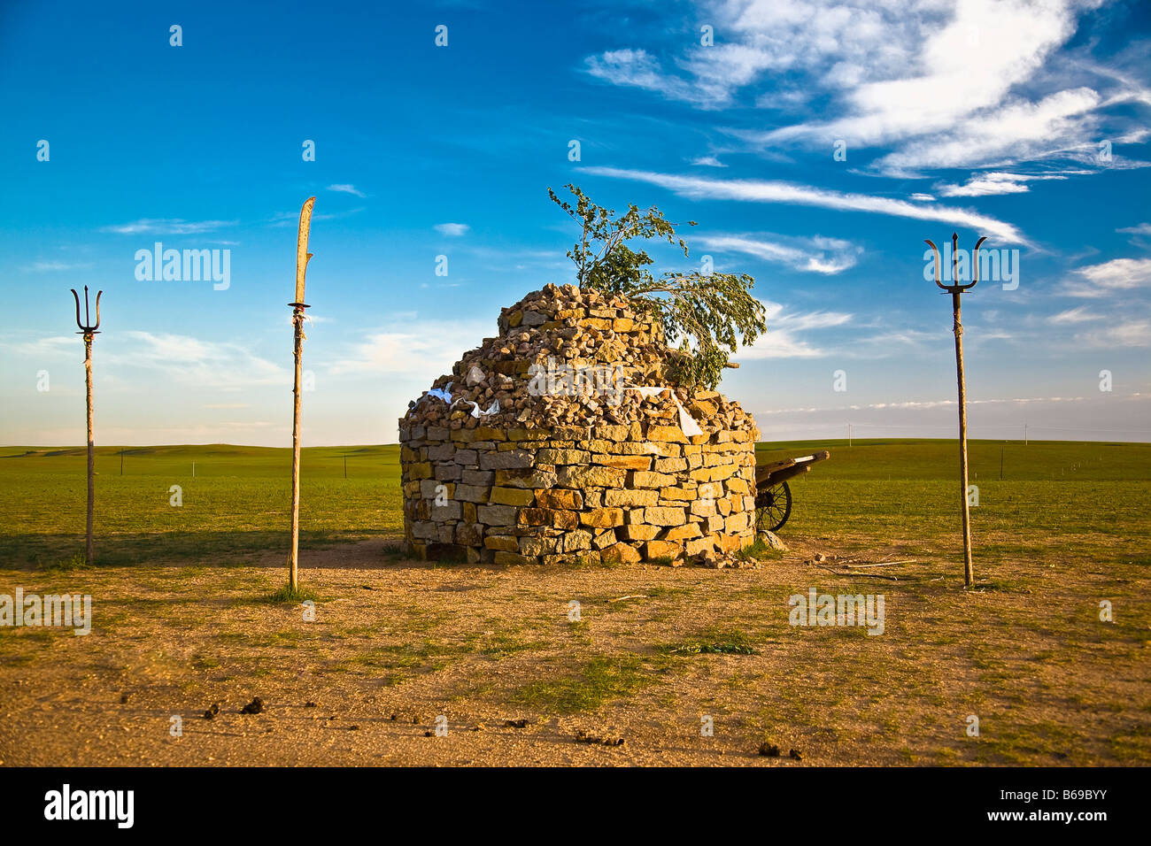 Shrine on a landscape, Inner Mongolia, China Stock Photo