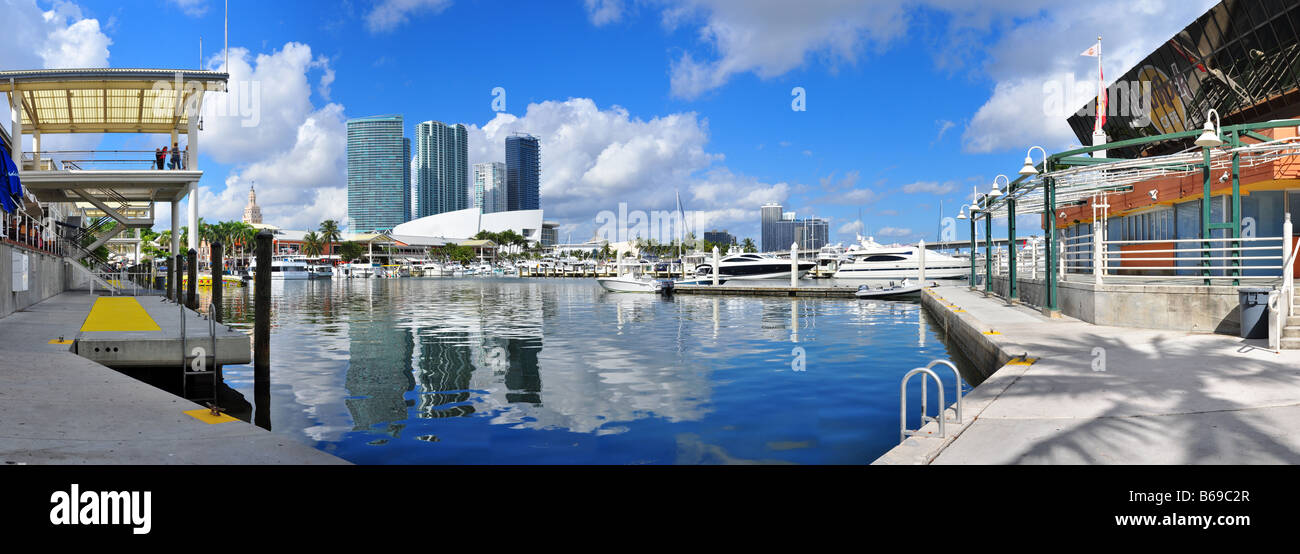 View onto American Airlines Arena and skyline from Bayside Miami Stock Photo