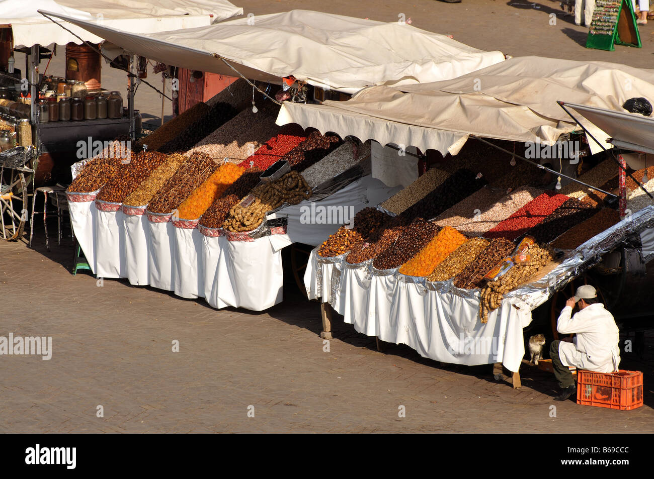 Market stall at Djemaa el Fna place in Marrakech, Morocco Stock Photo