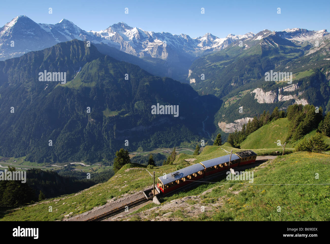 Train at Schynige Paltte Bernese alps Switzerland Stock Photo
