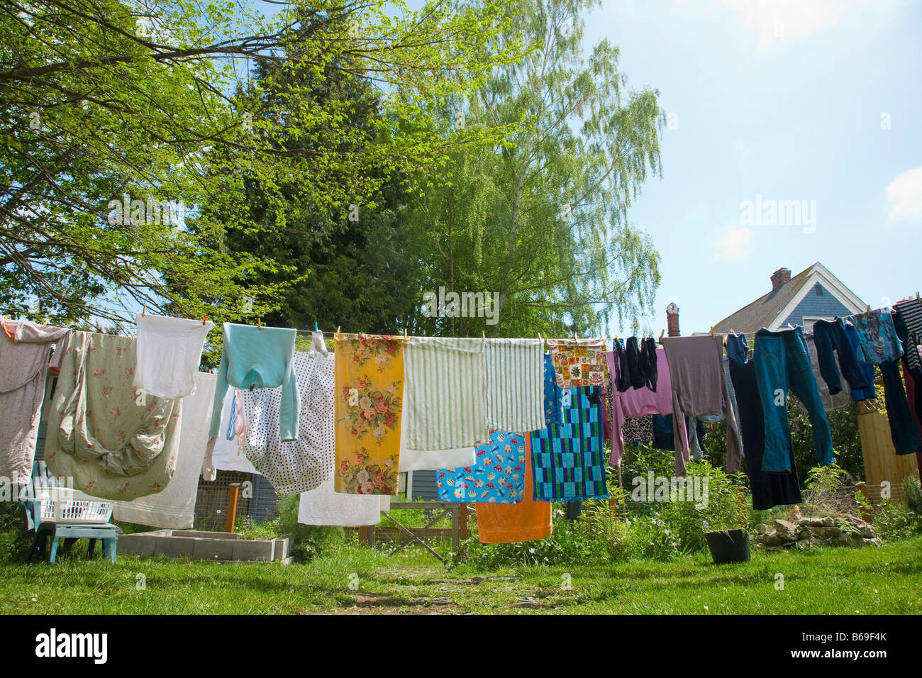 Clothes drying on a clothesline Stock Photo Alamy