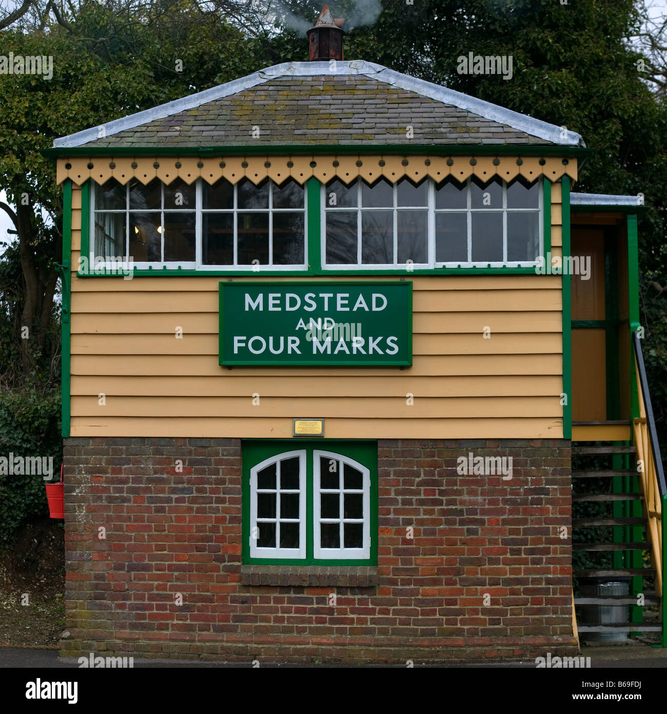 Medstead and Four Marks signal box on the Watercress old steam railway line Stock Photo