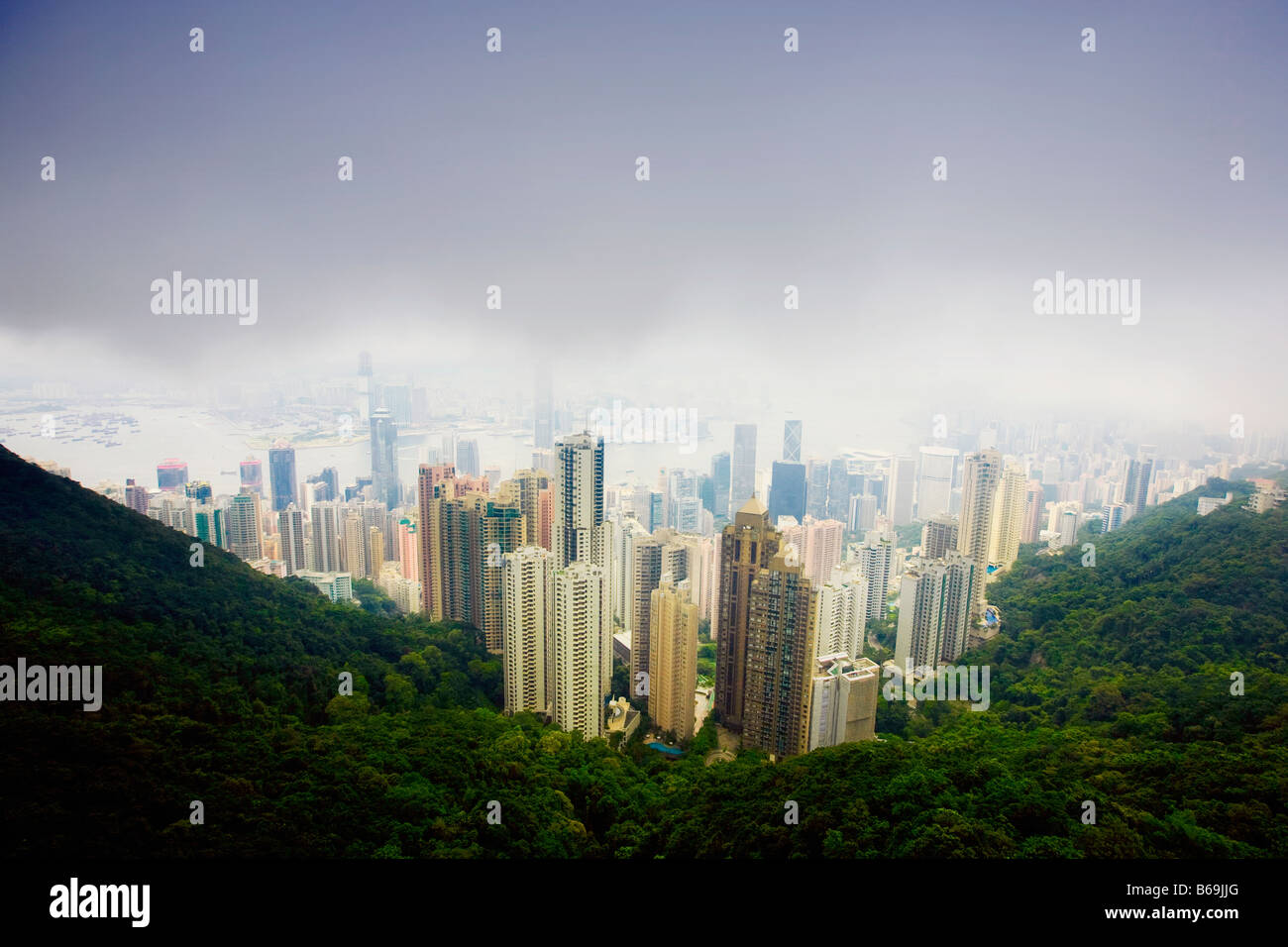 Aerial view of skyscrapers in a city, Hong Kong Island, Hong Kong, China Stock Photo