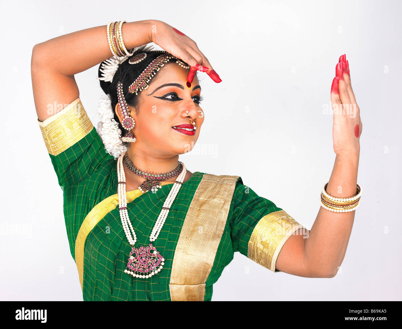 female Bharathanatyam dancer of Tamil nadu in South India Stock Photo