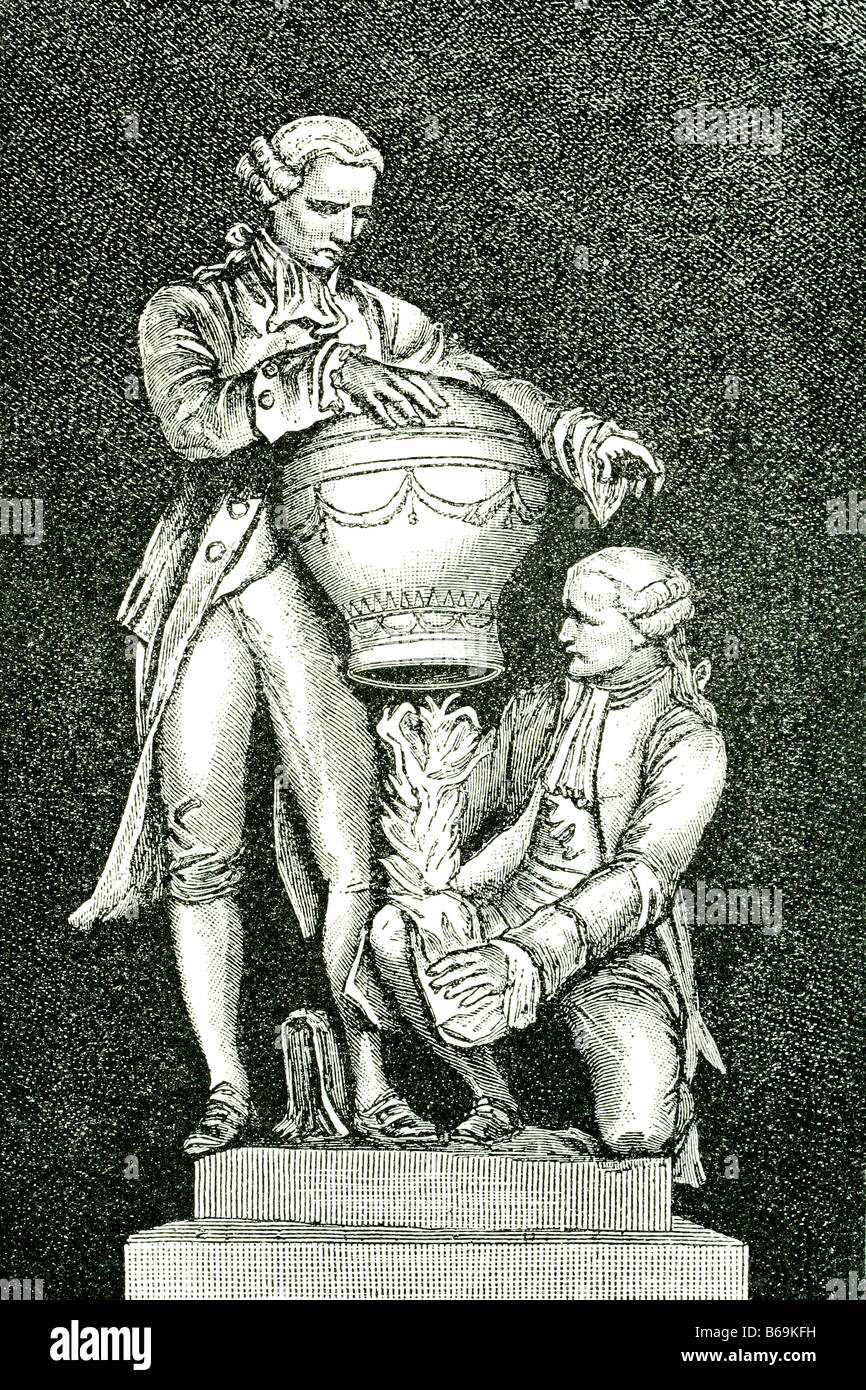 Montgolfier brothers. Antique illustration. 1889 Stock Photo