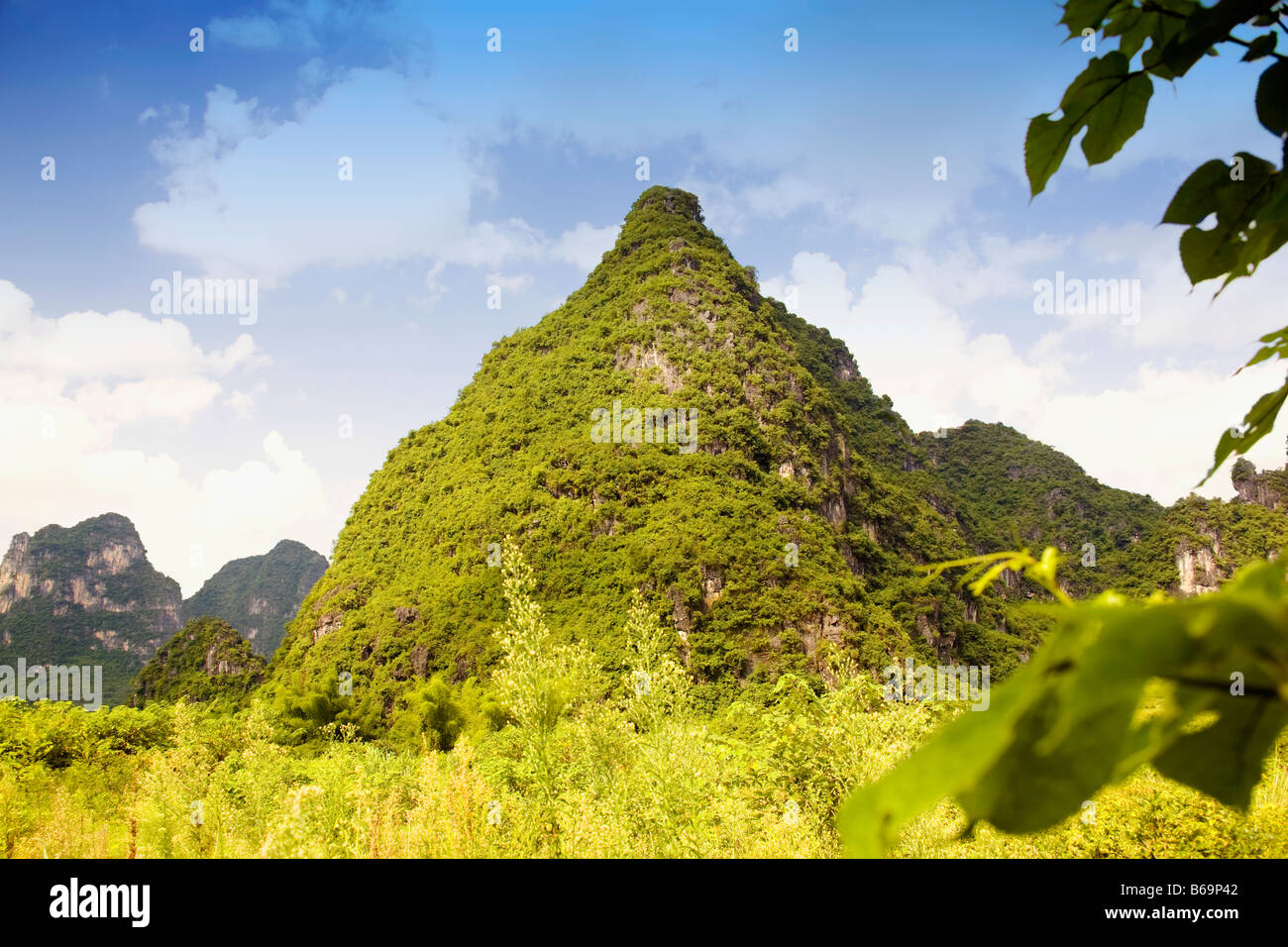 Low angle view of hill ranges, Yangshuo, Guangxi Province, China Stock Photo