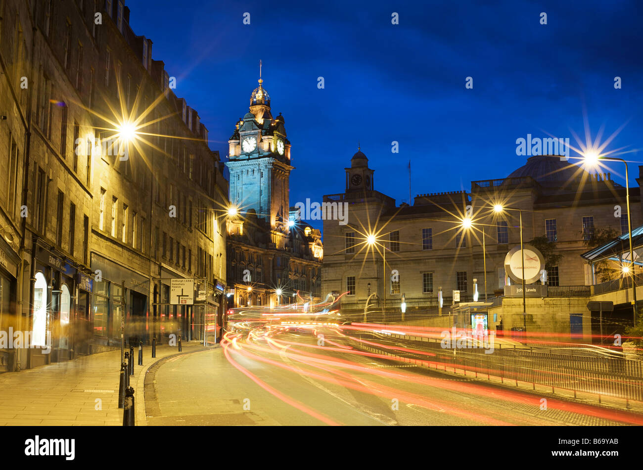 Princes Street, Edinburgh Scotland, UK, United Kingdom. Balmoral Hotel clocktower Stock Photo