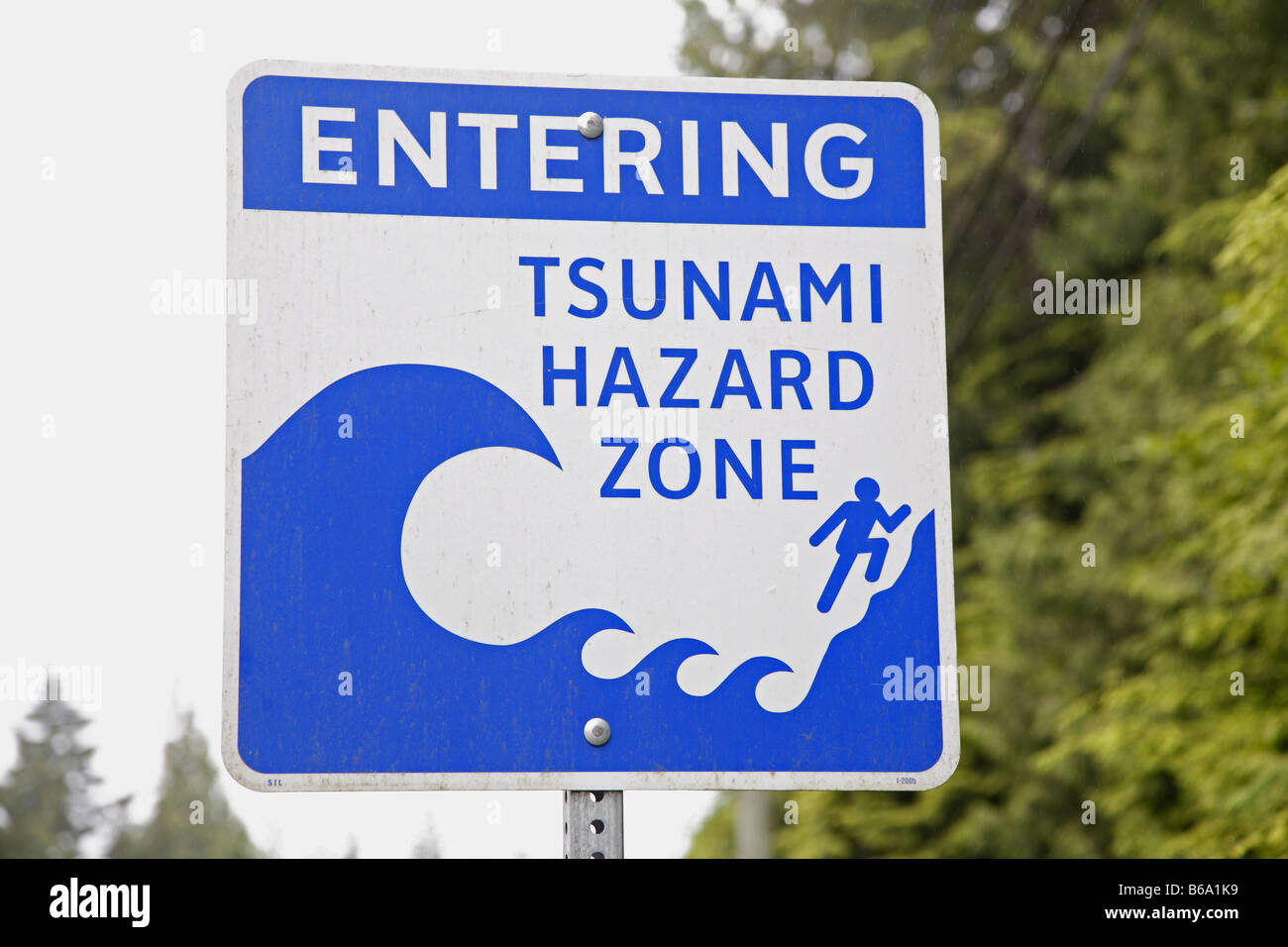 Canada Kanada BC Britisch British Columbia Vancouver Island Entering Tsunami Hazard Zone Tsunami Gefahrenzone Stock Photo