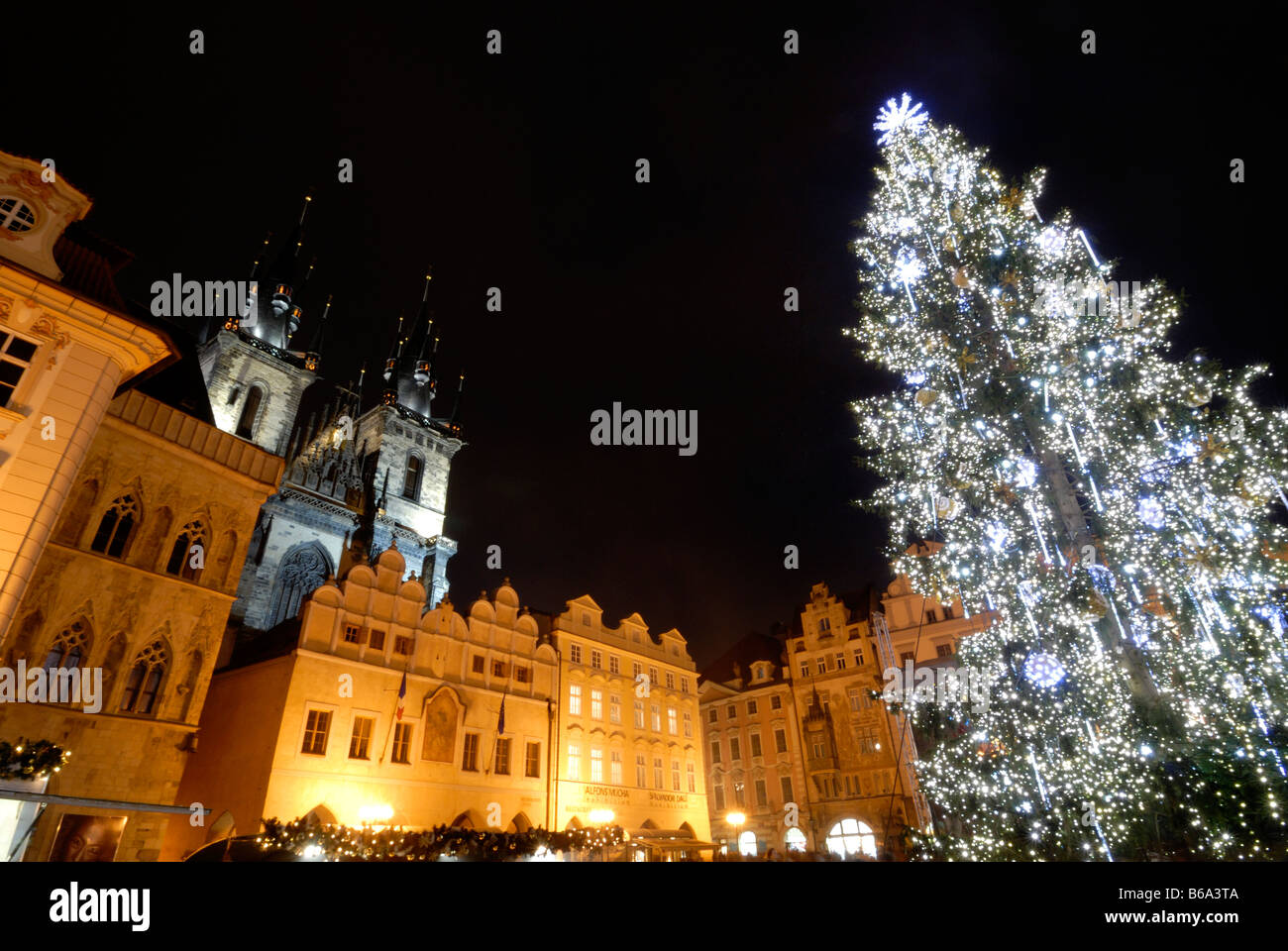 Christmas market Old Town square Old Town Prague Czech Republic winter 2008 Stock Photo