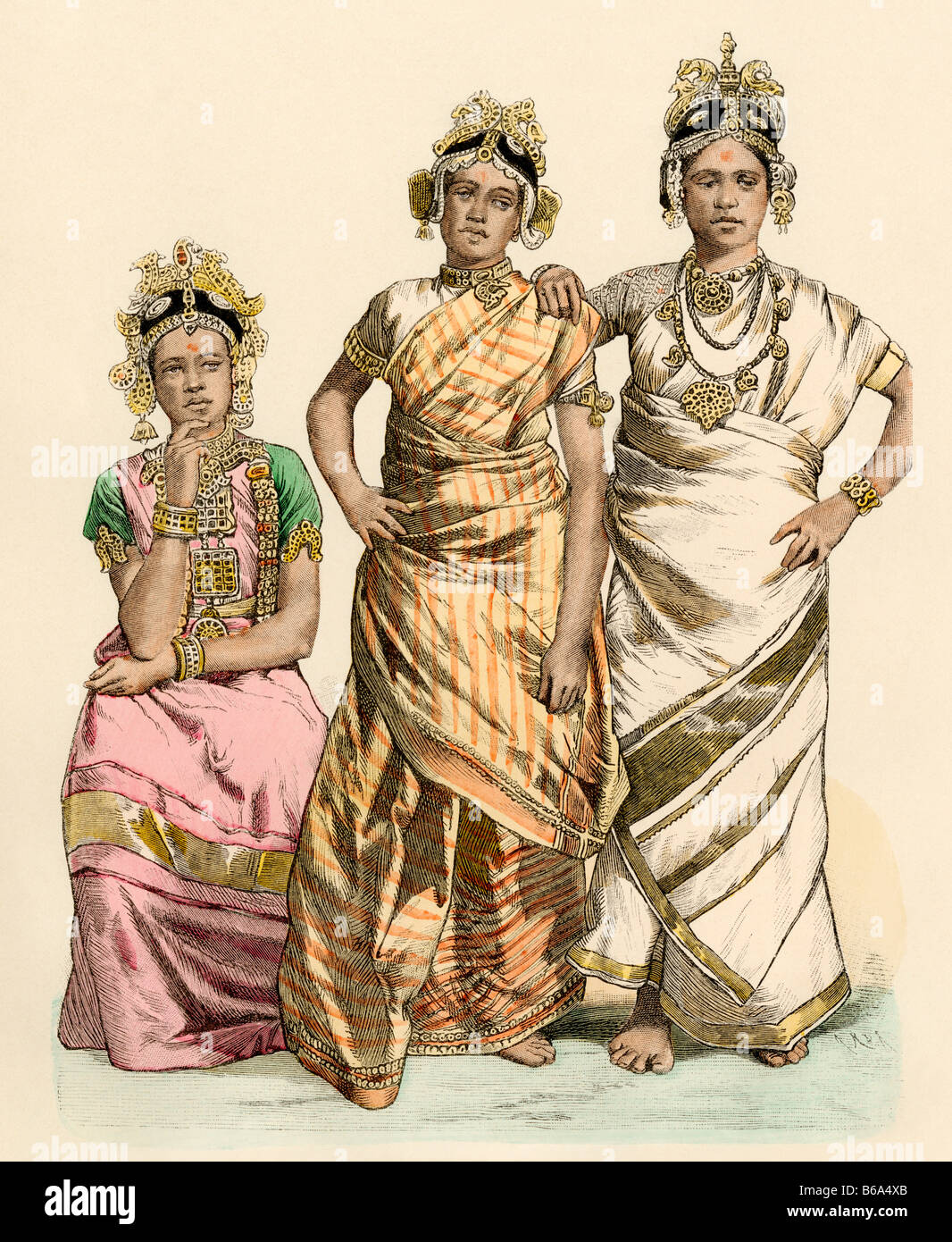 Women of Jaffna Ceylon, now Sri Lanka, in their finest traditional  clothing. Hand-colored print Stock Photo - Alamy