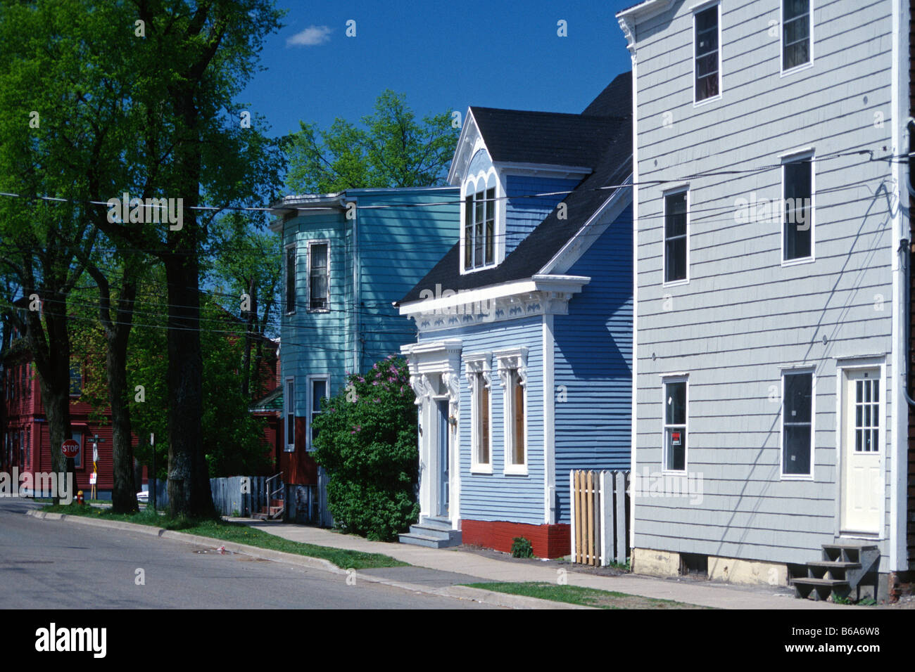 Traditional brightlycoloured wooden houses in St John, New Brunswick