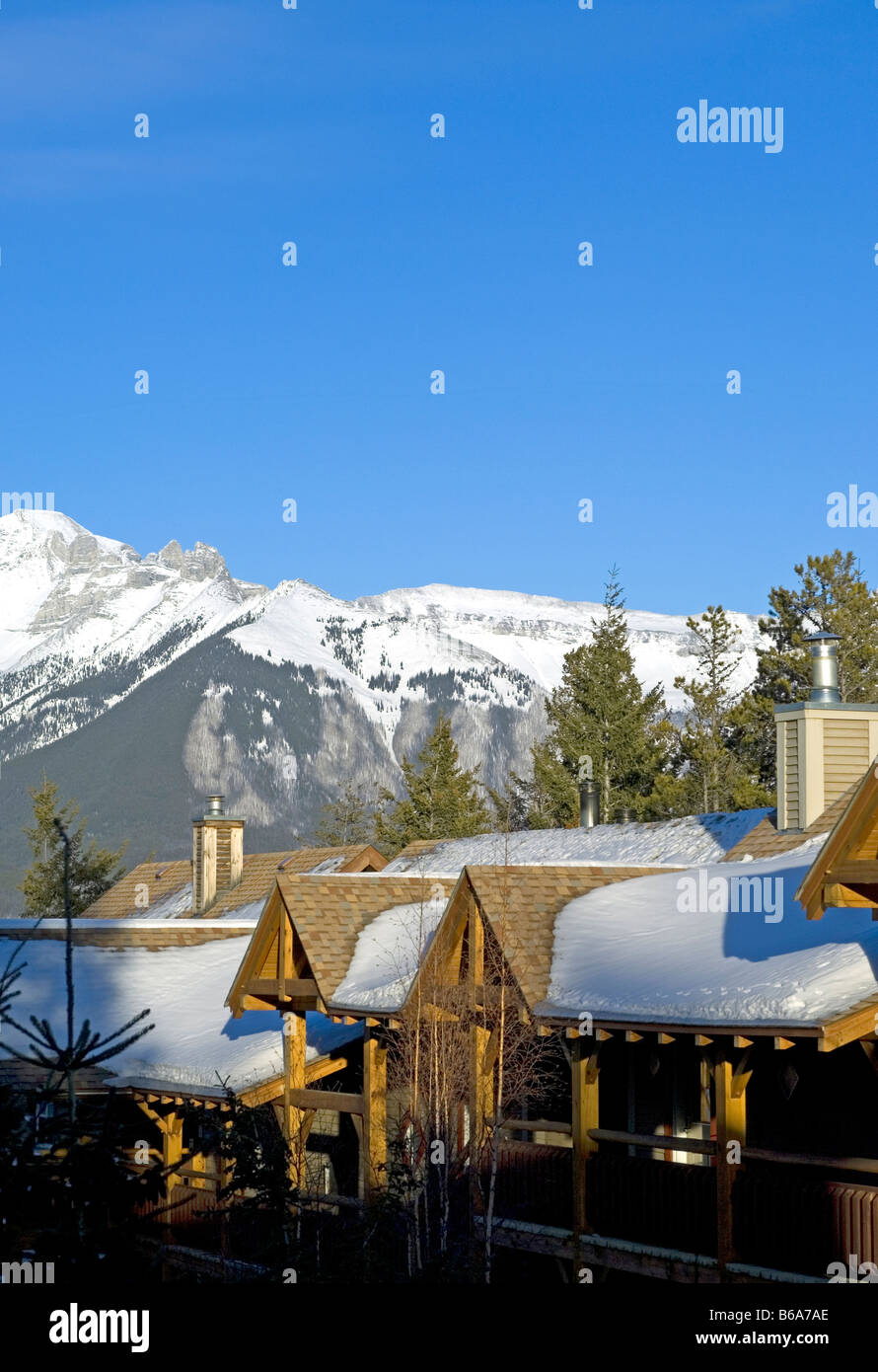 Banff Alberta Canada. Rocky Mountains and the Buffalo Mountain Lodge. Stock Photo