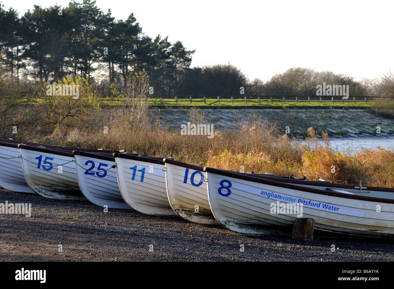 Trout fishing boats at Pitsford Water, Northamptonshire, England, UK