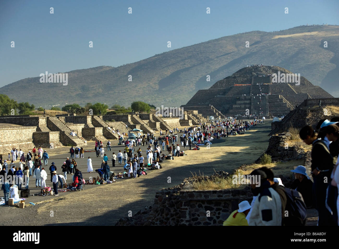 Mexico, Teotihuacan, Oldest Pre-hispanic Indian ruins. Vernal equinox. Beginning of spring. 21 March. Visitors Stock Photo