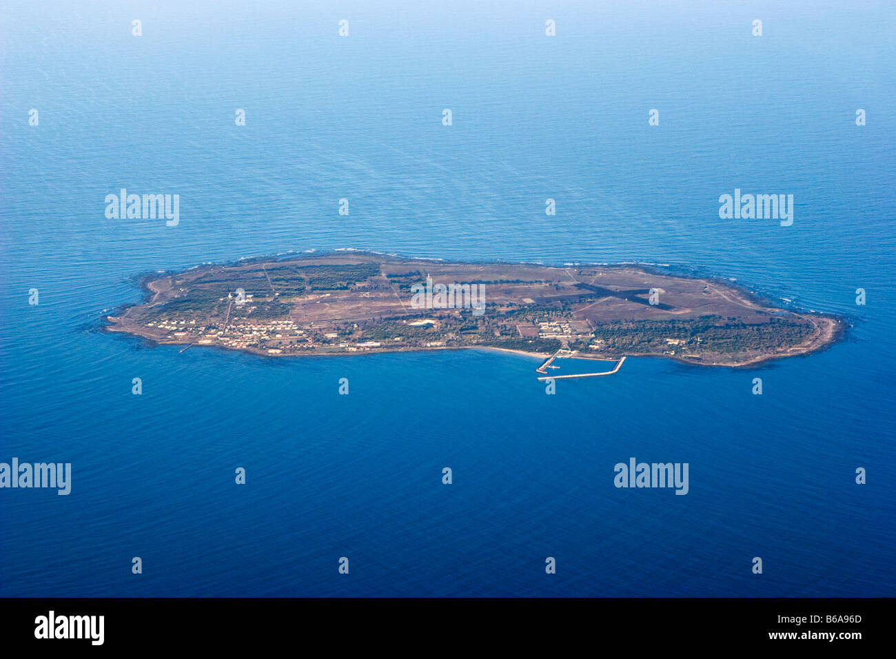 Aerial View of Robben Island, Cape Town, South Africa Stock Photo